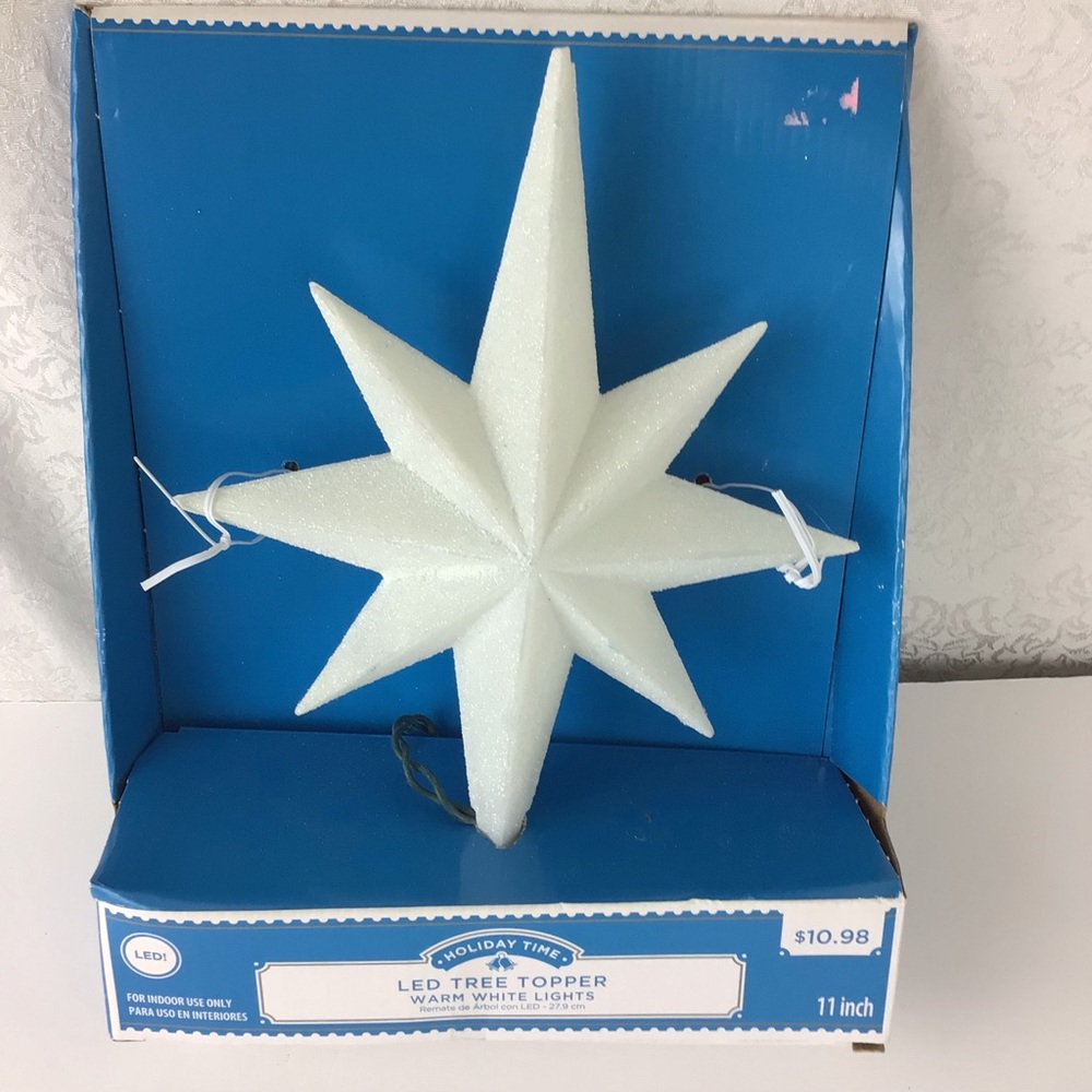 Holiday Time LED Tree Star Topper White Glitter New